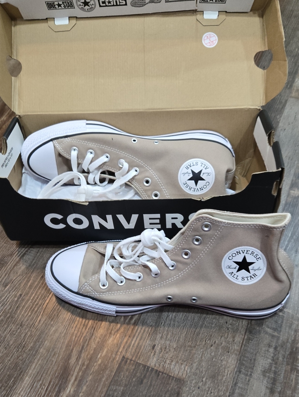 Converse High Top Sneakers in Beige and White
